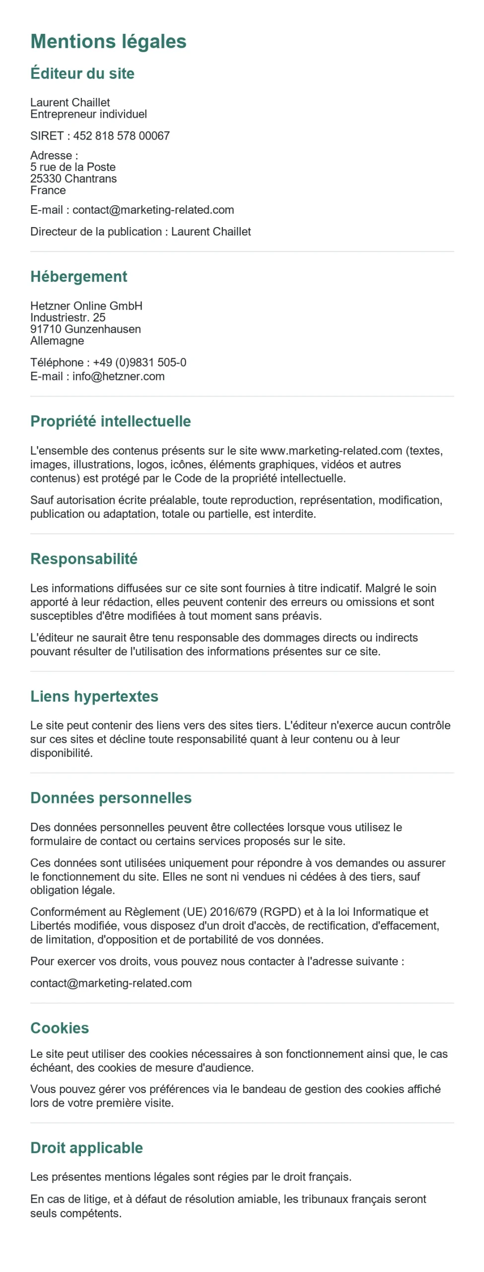 Mentions légales Pulse Marketing